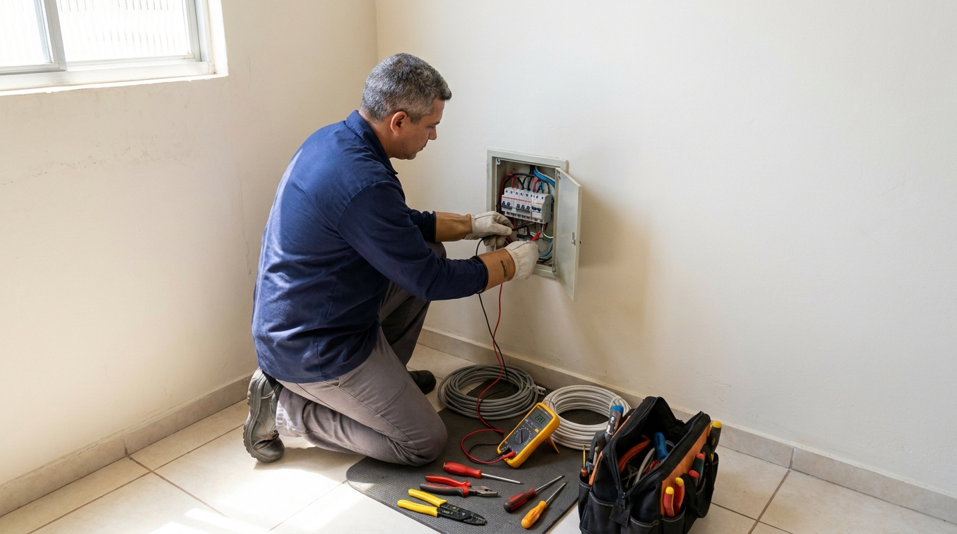 Eletricista realizando manutencao em Brasília‑DF