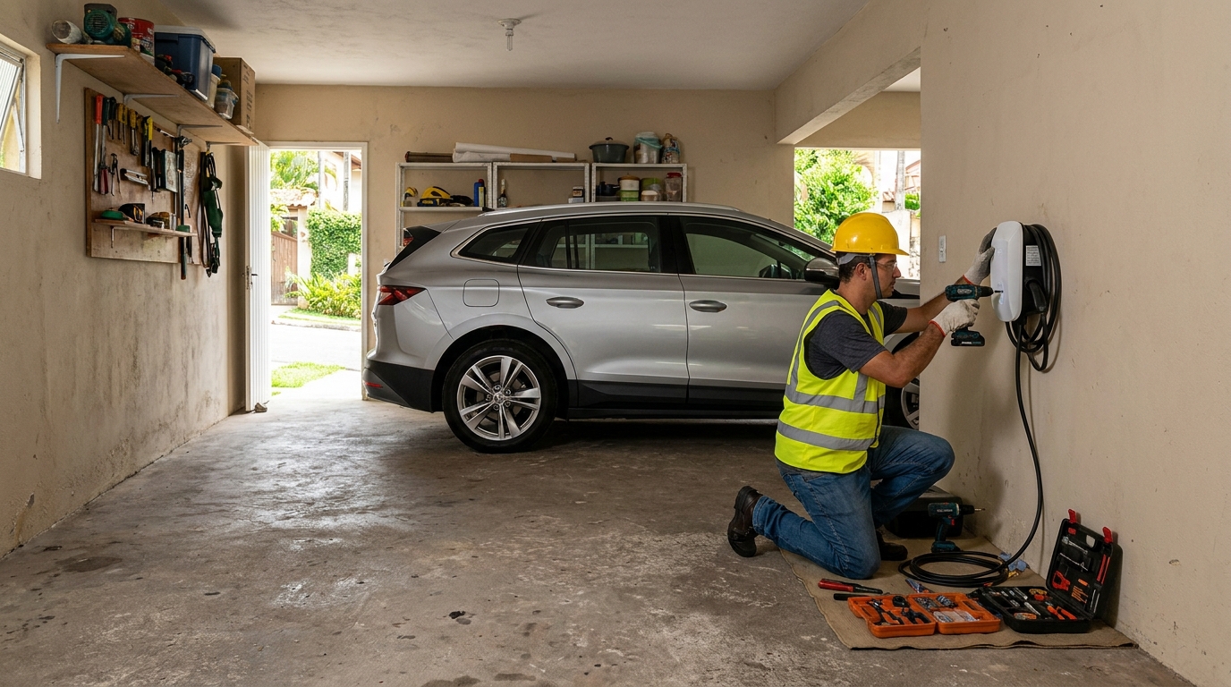 Instalacao de carregador de carro eletrico residencial em Brasília‑DF
